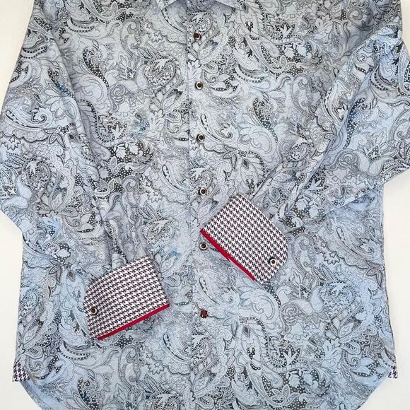 Luchiano Visconti Blue Gray & Red Paisley Design Long Sleeve Shirt Size Medium - Picture 15 of 16